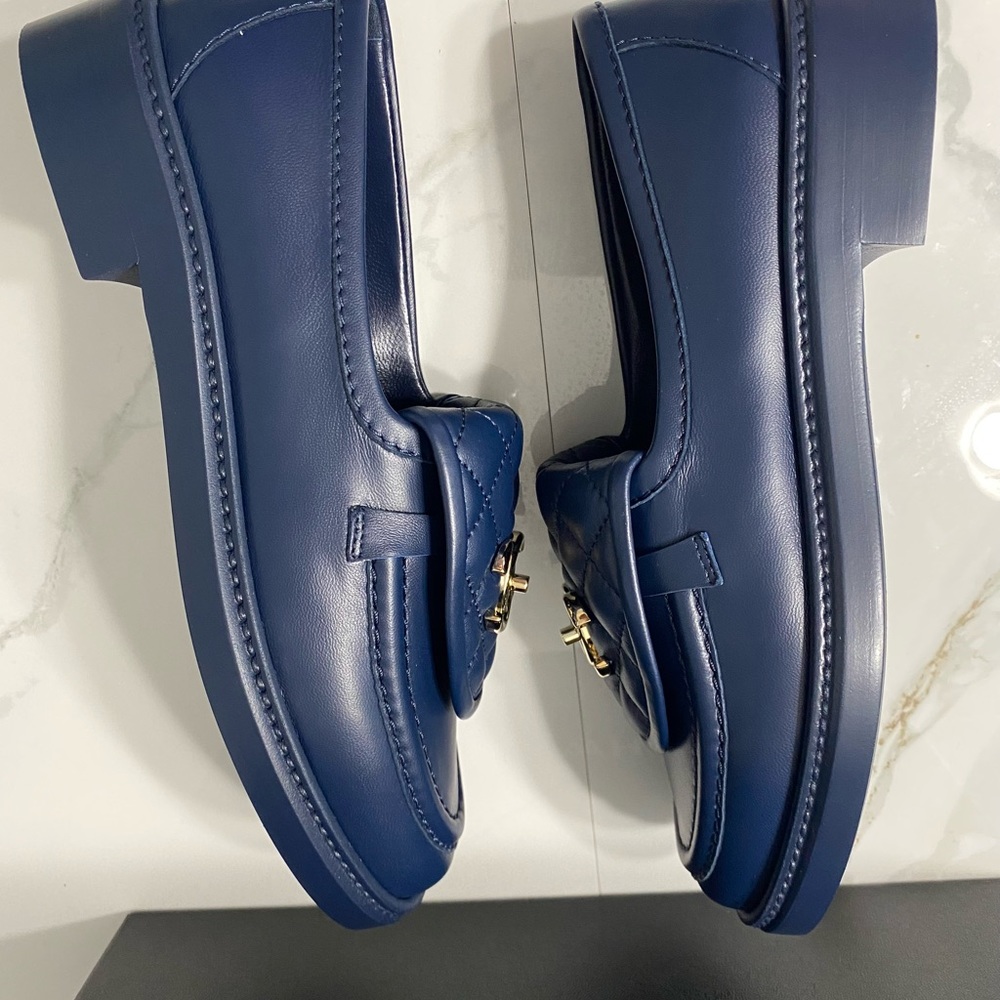 Chanel Lambskin Navy Quilted Turnlock CC Loafers - Picture 8 of 10